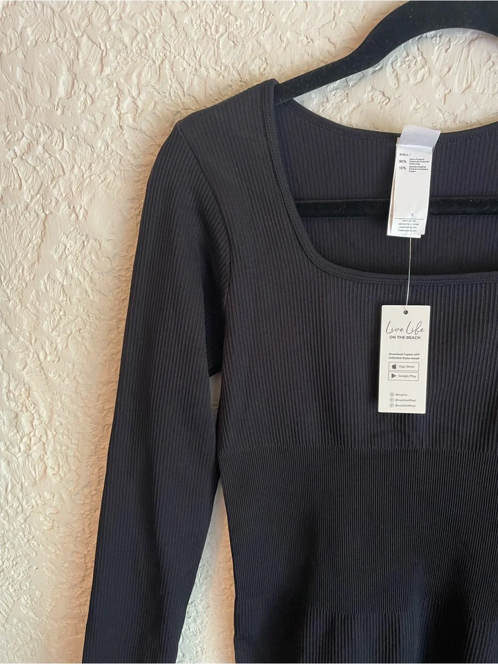 New Cupshe Black Ribbed Long-Sleeve Bodysuit